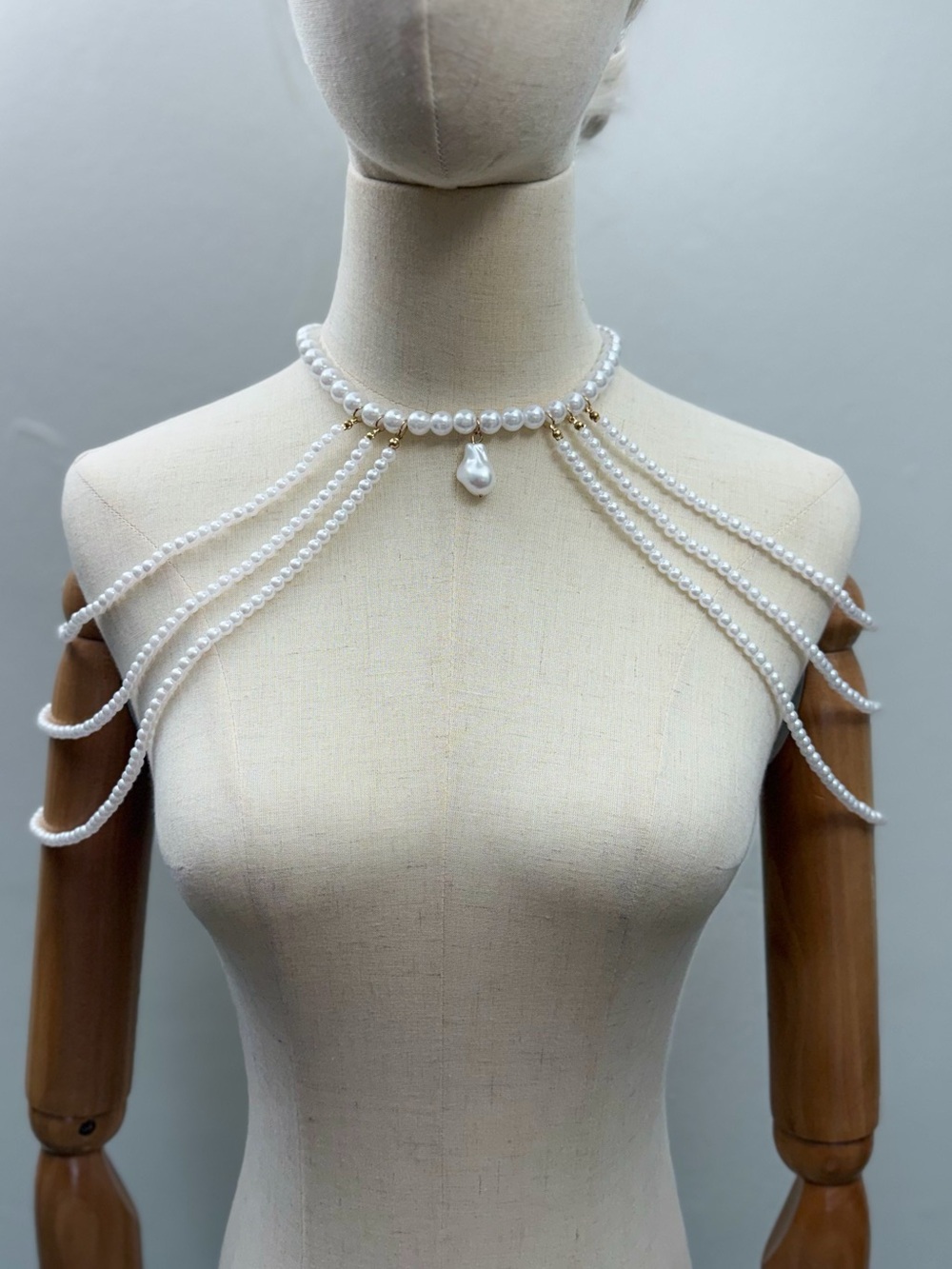 Pearl Shoulder Body Necklace Draped Chain Choker Bridal Statement Jewelry